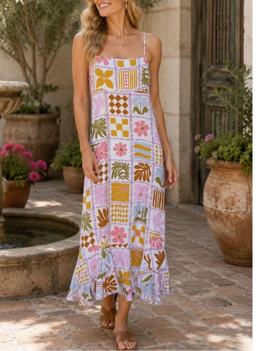 Paper Heart Women’s Small White Boho Floral Patchwork Summer Spring Maxi Dress